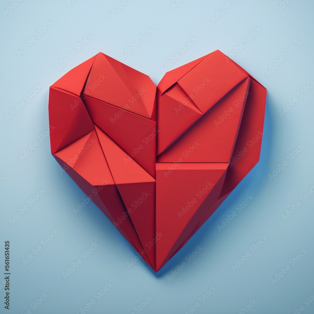Heart. Love background. Red paper origami heart on blue background. Valentine card Heart. Love background. Red paper origami heart on blue background. Valentine card