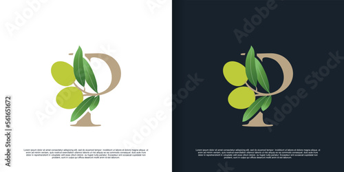 Illustration of olive letter logo P unique concept Premium Vector