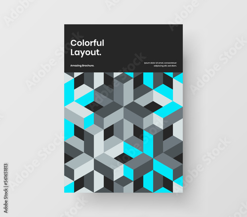Modern geometric shapes catalog cover concept. Clean handbill vector design layout.
