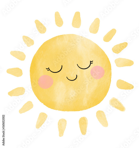 Watercolor illustration of the sun on a white background