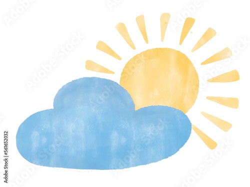 Photography Watercolor illustration of the sun and clouds on a white background