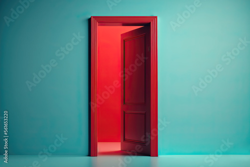 cyan wall with a red door, ai generated © wernerimages
