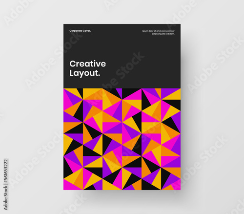 Unique geometric shapes handbill illustration. Bright corporate identity A4 vector design layout.