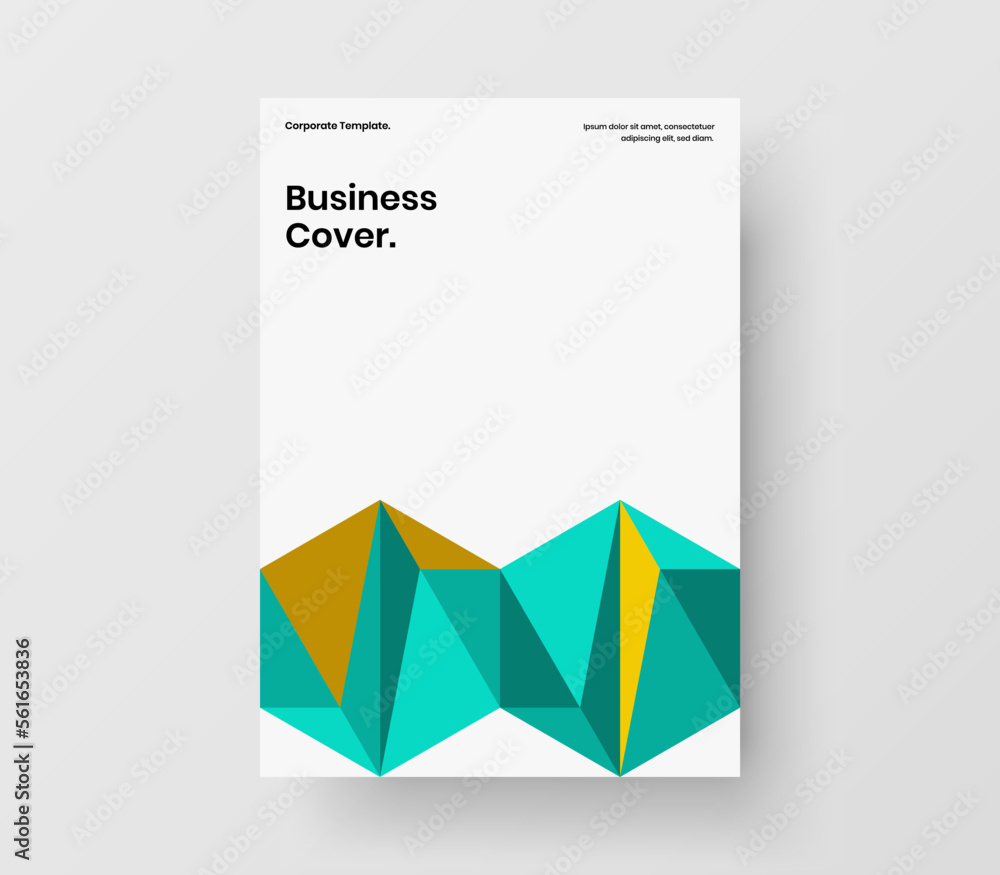 Vivid mosaic hexagons corporate identity concept. Premium book cover A4 vector design template.