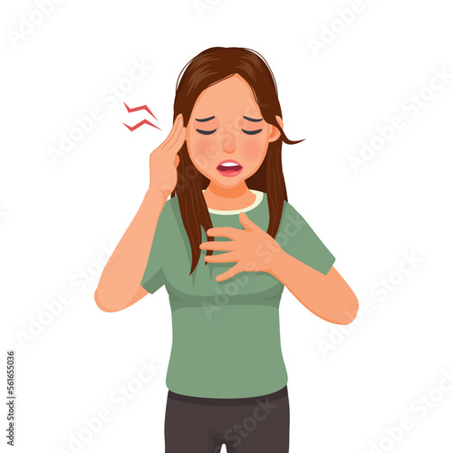 Young woman suffer from earache or hearing difficulty because of  ear infections or injury