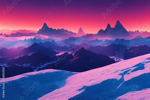Aurora borealis over a mountain range, Generative AI