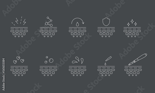 Derma roller, dermapen or mesopen line icon for face treatment. Vector stock illustration isolated on black chalkboard background. Editable stroke.  photo