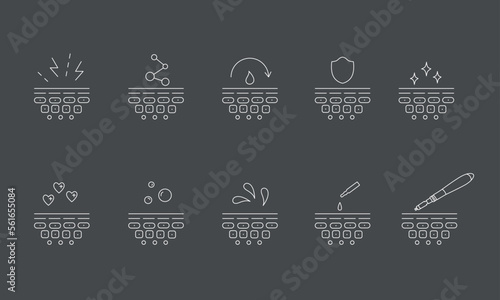 Derma roller, dermapen or mesopen line icon for face treatment. Vector stock illustration isolated on black chalkboard background. Editable stroke. 