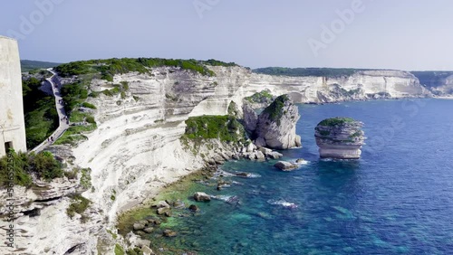 Bonifacio (Corsica, France) view of rocky cliffs of Accore coast, stack of the Grain of Sand (