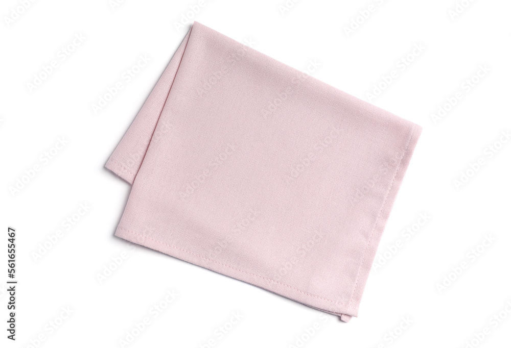 Pink fabric napkin on white background, top view Pink fabric napkin on white background, top view