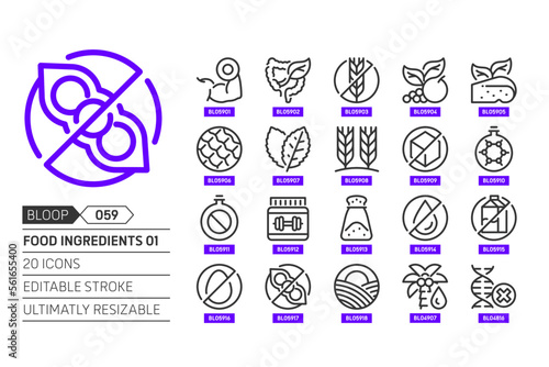 Food ingredients related, pixel perfect, editable stroke, up scalable, line, vector bloop icon set.