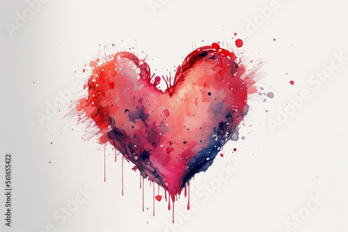  Watercolor heart. Relationship  art. Generative AI 