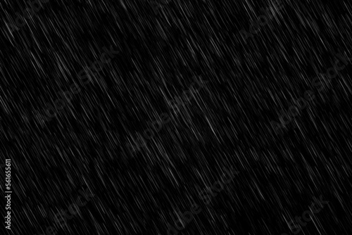 Animation of falling raindrops in slow motion on a dark black background, rain animation with beginning and end, ideal for film, digital composition, projection overlay