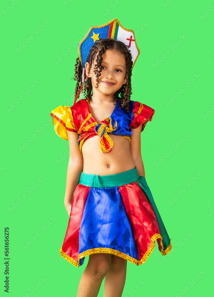 Brazilian child, girl, dressed in carnival outfit, dancing frevo. Little  girl, brazilian, with frevo clothes, carnival. Stock Photo | Adobe Stock