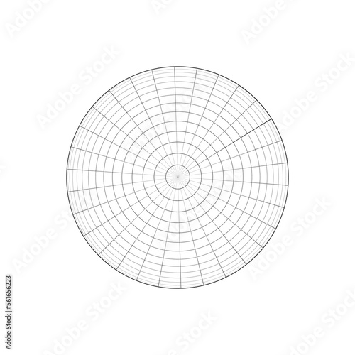 Sphere wireframe icon. Top view. Orb model  spherical shape  grid ball isolated on white background. Earth globe figure with parallel and meridian lines above view. Vector outline illustration