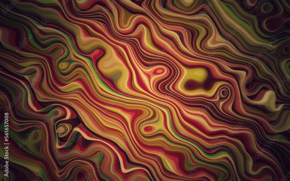 Artistic and classic 3D abstract background of colorful flowing liquid or wave patterns with vignette effect. Art painting of wave pattern. Retro and vintage design.