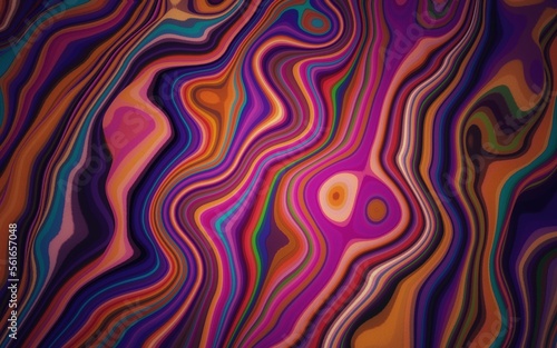 Artistic and classic 3D abstract background of colorful flowing liquid or wave patterns with vignette effect. Art painting of wave pattern. Retro and vintage design. © Moolecule Studio