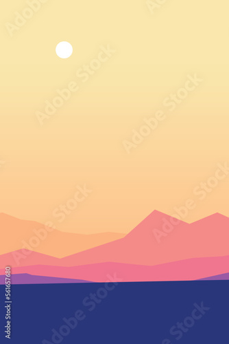a calm colorful mountains landscape layer design