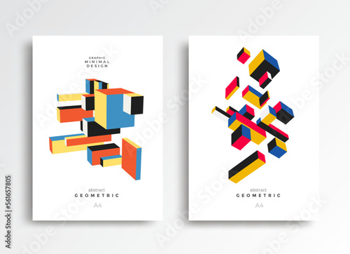 Bauhaus geometric posters with squares. Minimalist cover composition A4 format. Vector illustration.