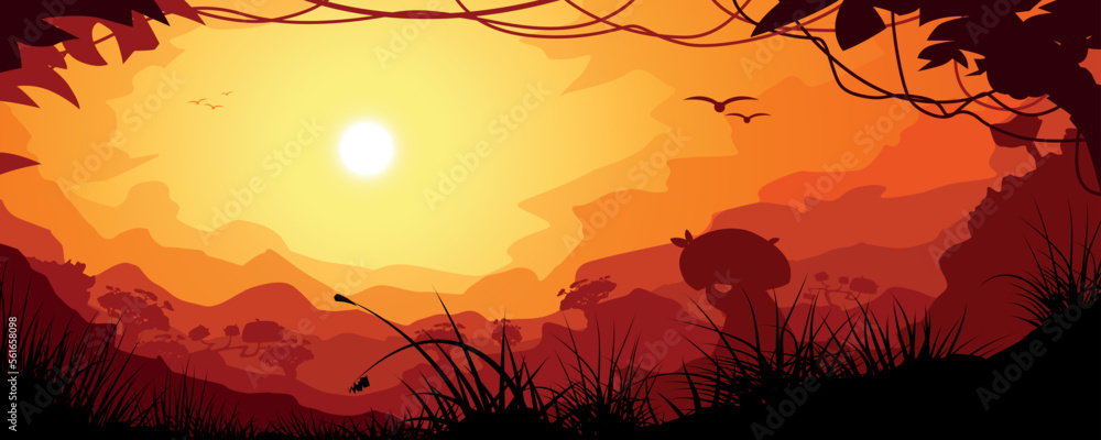 a view on jungle landscape at sunset a view on jungle landscape at sunset