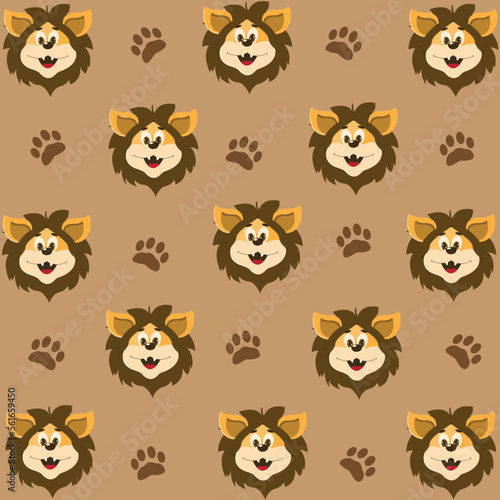vector cute tiger head pattern and footprints