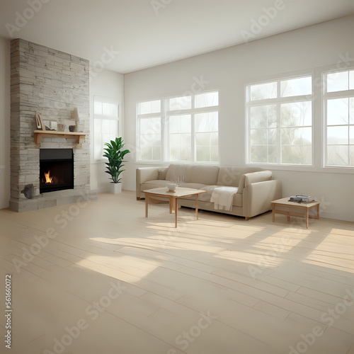 modern living room with fireplace. illustration  AI