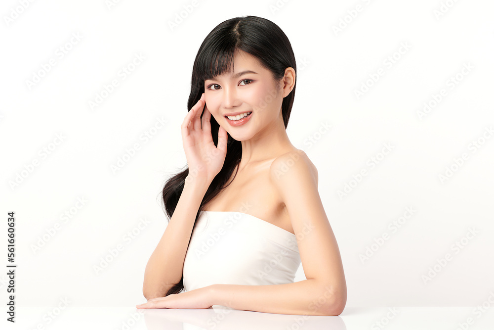 Beautiful young asian woman with clean fresh skin on white background, Face care, Facial treatment, Cosmetology, beauty and spa, Asian women portrait. Beautiful young asian woman with clean fresh skin on white background, Face care, Facial treatment, Cosmetology, beauty and spa, Asian women portrait.