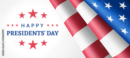 Happy Presidents Day. Washington's birthday. Greeting Card with folded American Flag on white background. US National holiday on the 3rd Monday of February. 3d Vector illustration