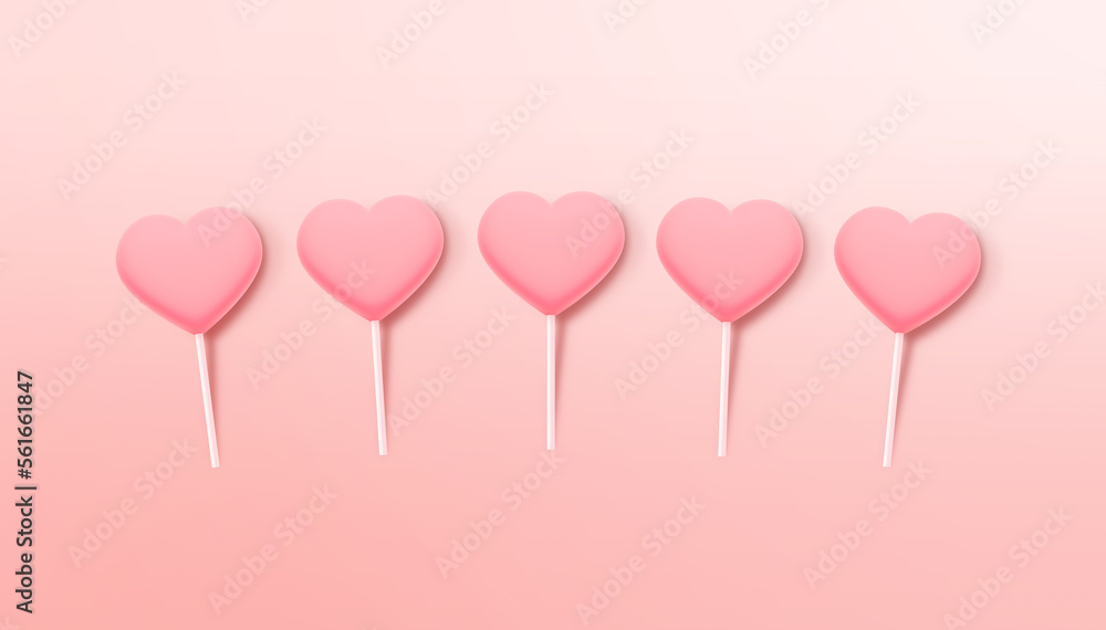 Pink color heart shapes candy sweet drop on pink background. Valentine's day concept. 3d illustration