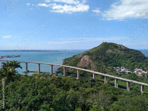 View of the city of Vila Velha, located in the state of Espírito Santo. It is possible several buildings, the sea, the natural beauties and mainly the bridge that connects the city of Vitória.