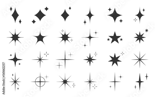 Star sparkle template shape stamp black silhouette set. Sticker stencil blank design handmade imprint sky night magic glow light cosmic glitter abstract decor constellation glitter isolated