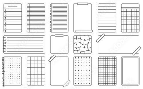 Sheet notepad sticker planner listblack line set. Vertical horizontal page torn off notebook spiral pad notebook sticker to do list time planner sequence organization diary cute schedule isolated