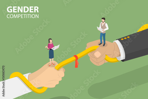 3D Isometric Flat Vector Conceptual Illustration of Gender Competition, Gender Equality