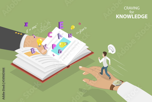 3D Isometric Flat Vector Conceptual Illustration of Craving For Knowledge, College Education