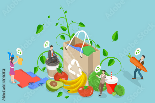 3D Isometric Flat Vector Conceptual Illustration of Organic Ecological Lifestyle, Saving Earth Environment