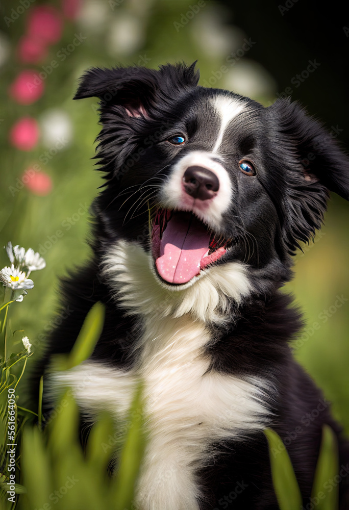 Border Collie puppy playing in the garden, cute dogs, Generative AI Border Collie puppy playing in the garden, cute dogs, Generative AI