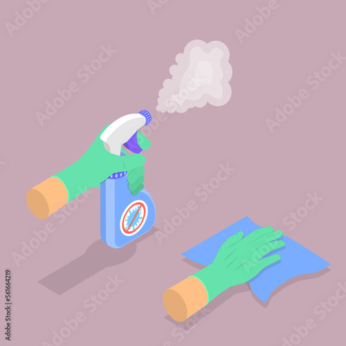 3D Isometric Flat Vector Conceptual Illustration of Cleaning And Disinfecting, Prevention Spreading Bacteria and Viruses