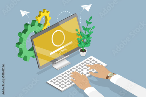 3D Isometric Flat Vector Conceptual Illustration of Сomputer Update, Software Loading or Installation Process