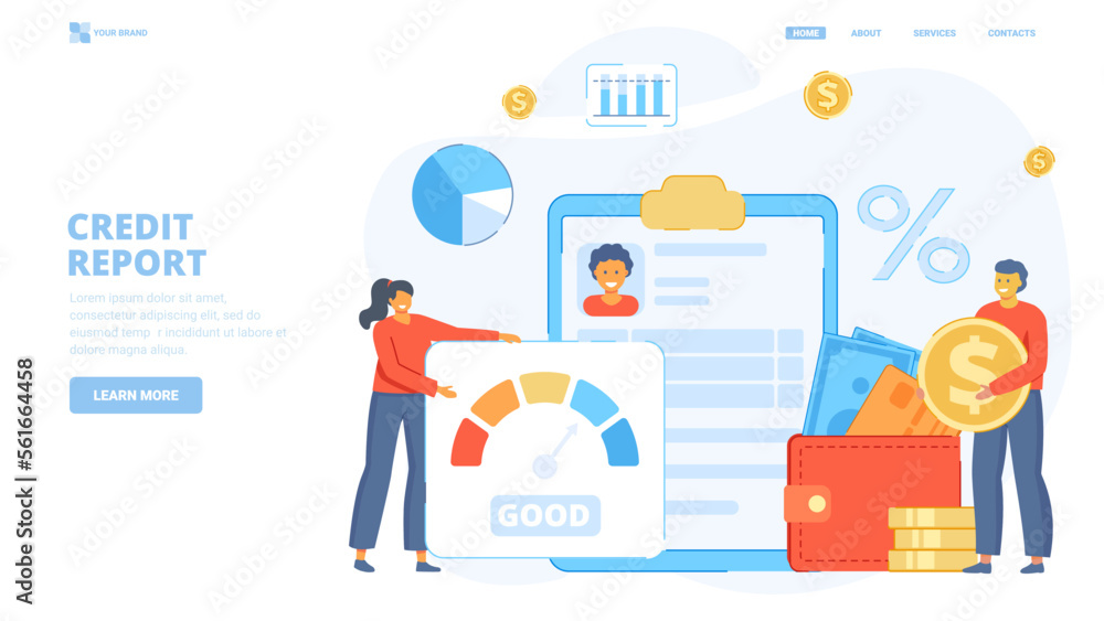 Credit report, credit rating,get loan fast and easy, get loan via smartphone application. Design concept for landing page. Flat vector illustration with tiny characters for website, banner,hero image. Credit report, credit rating,get loan fast and easy, get loan via smartphone application. Design concept for landing page. Flat vector illustration with tiny characters for website, banner,hero image.