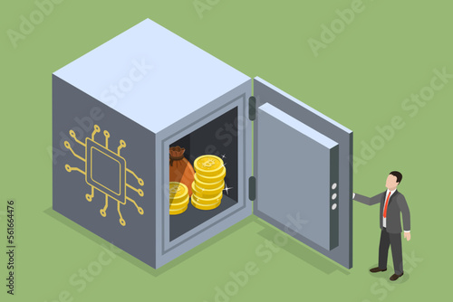 3D Isometric Flat Vector Conceptual Illustration of Digital Asset Security, Cryptocurrency Safe Storage