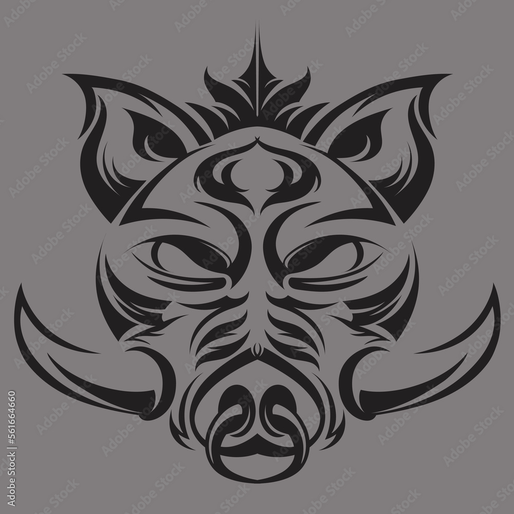 roar tribal wild boar head with big tusks roar tribal wild boar head with big tusks