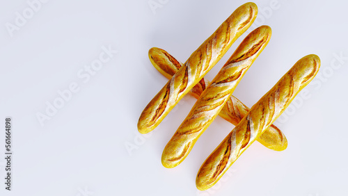 french baguette isolated on white background, freshly baked baguette