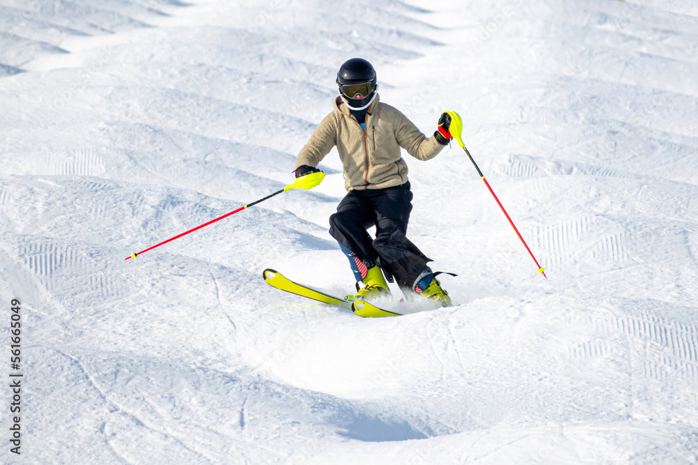 People are enjoying mogul skiing snow boarding - obrazy, fototapety, plakaty 
