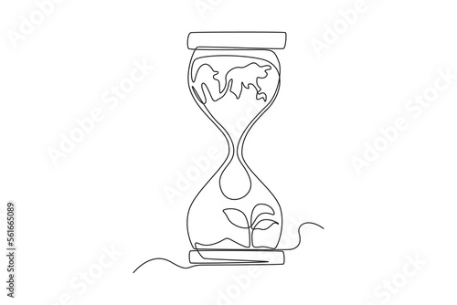 Continuous one line drawing water in hourglass with small plant. World water day concept. Single line draw design vector graphic illustration.