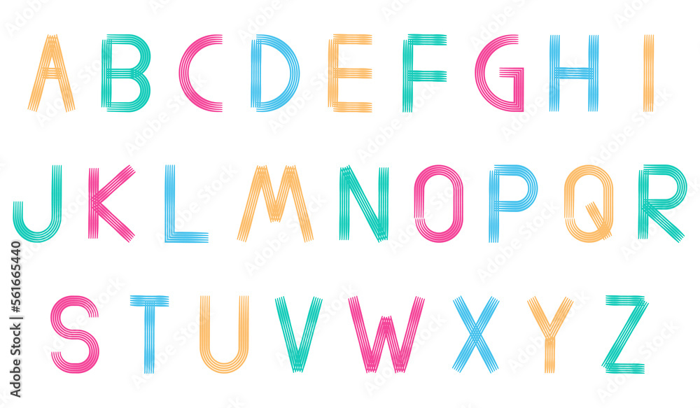 Line brush typography, Abstract digital alphabet font. Creative vector illustration