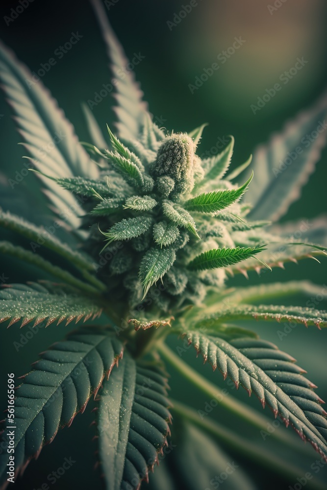 Macro close up of marijuana plant, high detailed cannabis, showing trichomes, buds, orange hairs and leaves, medical Macro close up of marijuana plant, high detailed cannabis, showing trichomes, buds, orange hairs and leaves, medical