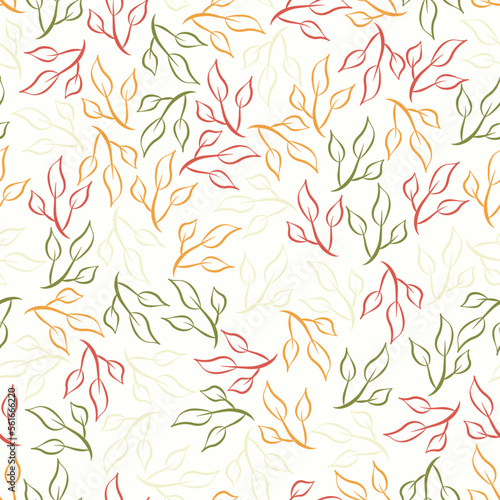 Leaves and branches repeat pattern. Floral pattern design. Botanical tile. Good for prints, wrappings, textiles and fabrics.