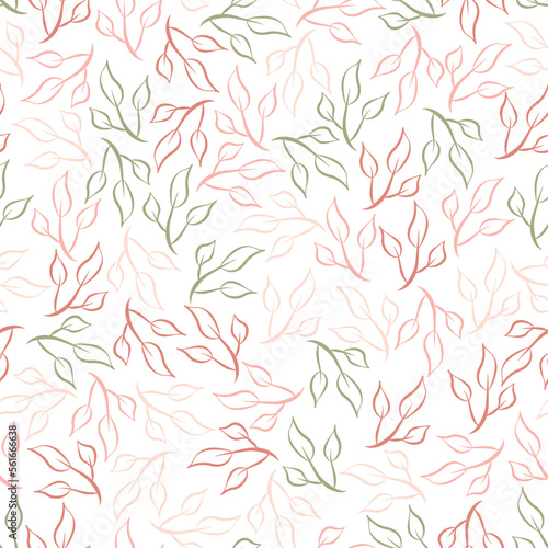 Leaves and branches repeat pattern. Floral pattern design. Botanical tile. Good for prints, wrappings, textiles and fabrics. © Carrie