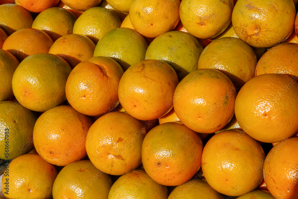 Stack of oranges exposed in open air market stalll Stack of oranges exposed in open air market stalll