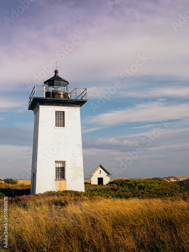Wood End Lighthouse in Provincetown on Cape Cod, Massachusetts, USA, oceanside beach seascape